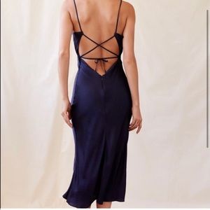 Cowl Neck Slip Maxi Dress Navy Open Back